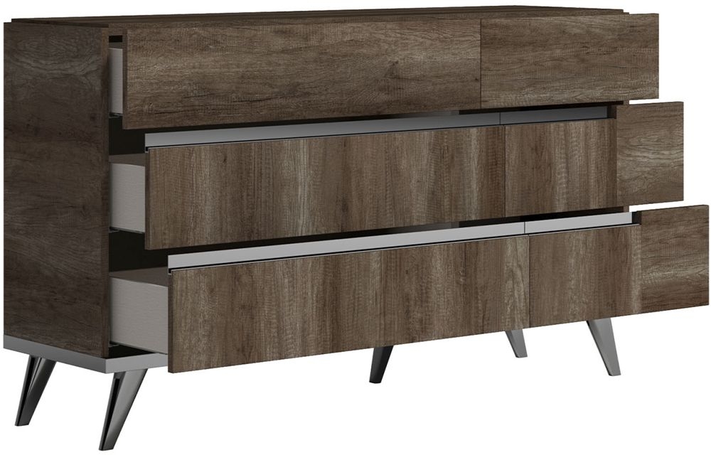 Product photograph of Status Medea Night Vintage Oak Italian 6 Drawer Double Dresser from Choice Furniture Superstore.
